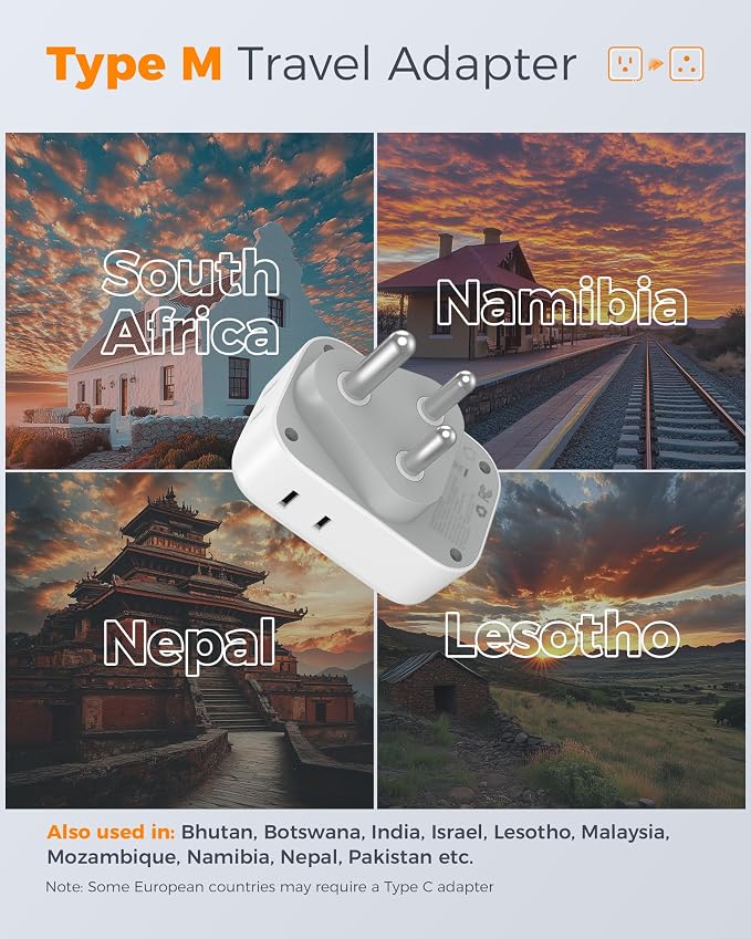 TESSAN Type M Adapter for South Africa, PD 20W 2 Pack
