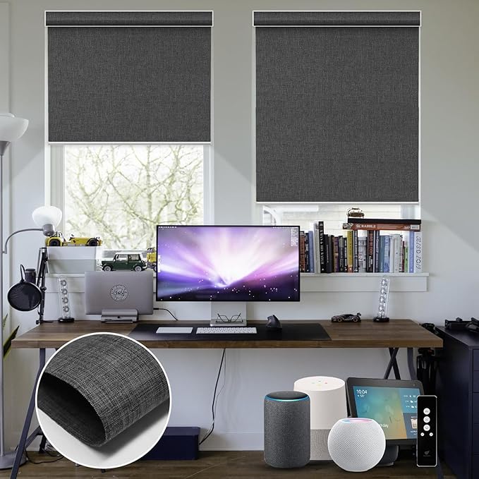 SmartWings Motorized Blinds Dual-Sided Cordless Smart Blackout Shades, Custom Size, Rechargeable Battery, Work with Matter/Apple HomeKit, Alexa, Thread/Zigbee, Remote Optional, Bouvardia Dark Grey