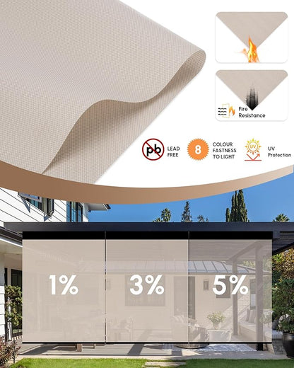 Kincmo Motorized Outdoor Shades for Patio Porch, Custom Outdoor Motorized Blinds with Remote, Waterproof & Windproof Patio Shades Work with Apple Homekit,Alexa,Google (3% Openness Beige)