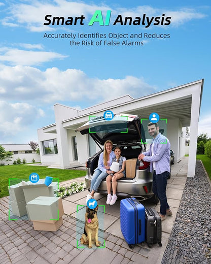 MaxiViz 2K Solar Camera Security Outdoor, 100% Wire-Free Security Cameras Wireless Outdoor with Solar Panel, 360° Panoramic View, Color Night Vision, AI Motion Detection, IP66 Weatherproof, 2 Pack
