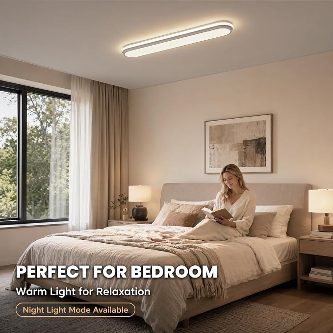 28.3 Inch Modern Smart LED Ceiling Light,40W High Brightness Linear Flush Mount Light Fixture,Dimmable Long Led Ceiling Lamp with Remote Control for Kitchen,Garage,Hallway,Laundry,Study Room