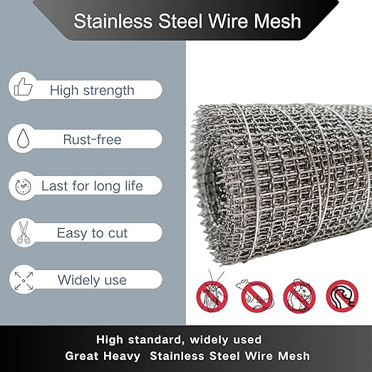 Vonoso 5 Mesh Stainless Steel 304 Wire mesh 15.7in x 10ft(40cmX305cm)，Stainless Steel Metal mesh Screen