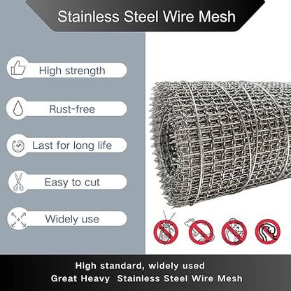 Vonoso 5 Mesh Stainless Steel 304 Wire mesh 15.7in x 10ft(40cmX305cm)，Stainless Steel Metal mesh Screen