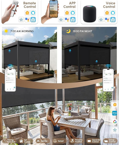 Kincmo Motorized Outdoor Shades for Patio Porch, Custom Outdoor Motorized Blinds with Remote, Waterproof & Windproof Patio Shades Work with Apple Homekit,Alexa,Google (1% Openness Dark Grey)