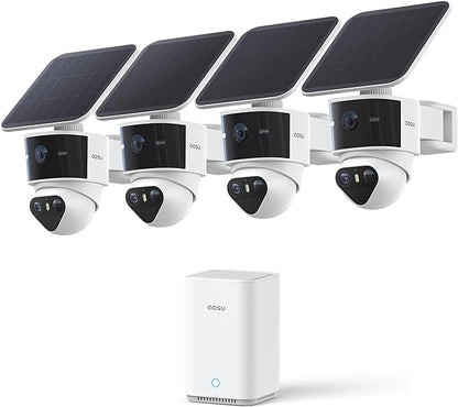 aosu T2 Pro Solar Security Cameras Wireless Outdoor, 4 Cam Kit, 3K Dual Cam No Blind Spot Security Camera for Home, 170° Wide + 360° PTZ, AI Detection, 8X Zoom, Expandable 1TB Local Storage