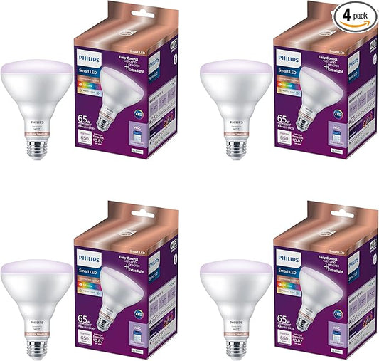 Philips Smart 65W BR30 Color LED Smart Bulb 4-Pack -E26- Indoor - Connects to Your Existing Wi-Fi - Control with Voice or App + Activate with Motion - Matter Compatible
