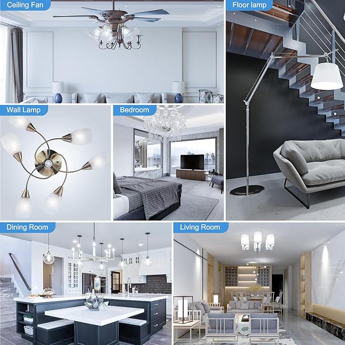 Candelabra LED Bulbs,60 Watt Equivalent,6000K Cool Daylight,Type B Light Bulb,Pack of 8,E12 Small Base,Non-Dimmable,Decorative Chandelier Bulb
