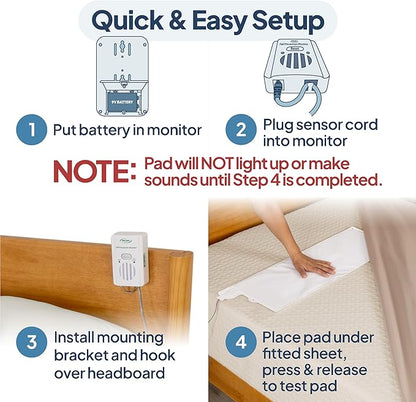 Smart Caregiver Bed Alarm for Elderly Adults – Fall Prevention System with 10"x30" Weight-Sensing Bed Pad – Automatically Alerts Caregiver When They Get Up