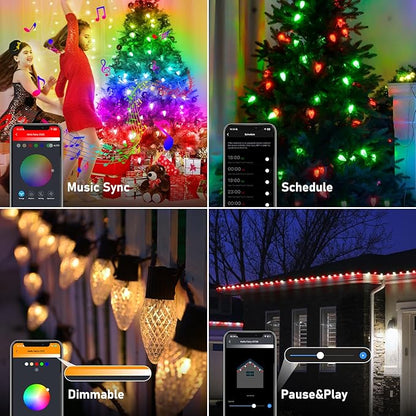 Smart C9 LED Christmas Lights Outdoor, 118 FT 150 LED C9 String Lights App Control 105+ Modes Waterproof Connectable RGB Color Changing Christmas Tree Lights for Outside Roofline Patio Home Xmas Decor