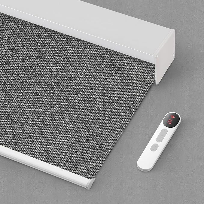Bringnox Motorized Blinds with Remote,100% Blackout Smart Roller Blinds Compatible with Apple Homekit Google Home and Alexa Via HUB,and Customized (Grain Anthracite-25)