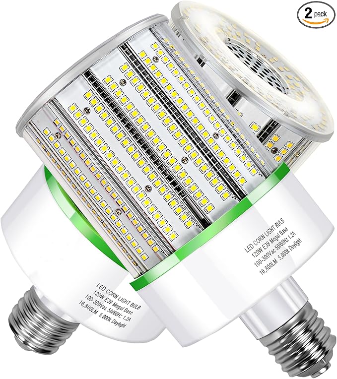 TJBB 2 Pack 120W LED Corn Cob Light Bulb, E39 Large Mogul Base Bulb 5000K Daylight, (250-600W MH/HPS Replace) Indoor Outdoor Lighting for Garage Warehouse High Bay Parking Lot Wall Pack