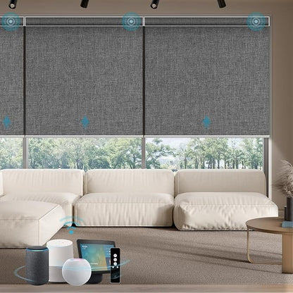 SmartWings Motorized Smart Blinds with Remote, Custom Automatic 100% Blackout Roller Shade Compatible with Alexa/Homekit/Google, Electric Smart Blinds for Indoor Windows, Bouvardia Medium Grey