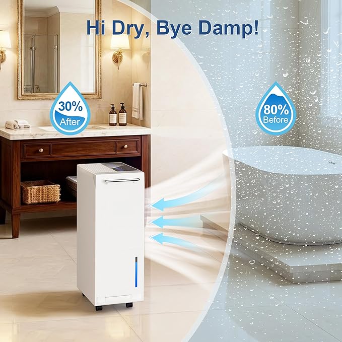 5500 Sq.Ft Dehumidifier for Basement with Drain Hose 100 Pint, Portable Dehumidifiers for Whole Home, 1.6GAL Water Tank, Auto Defrost, Smart Humidity Control, Energy Efficient&Quiet for Bathroom