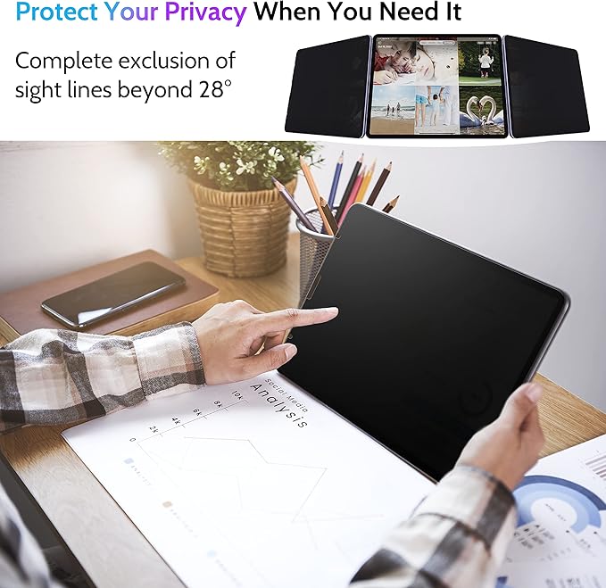 Peslv Privacy Screen Protector Compatible With iPad Pro 12.9 Inch 2018 2020 2021 2022, Anti Glare Blue Light Spy Filter Private Cover, High Sensitive Bubble-Free Easy Install Black Security Screen