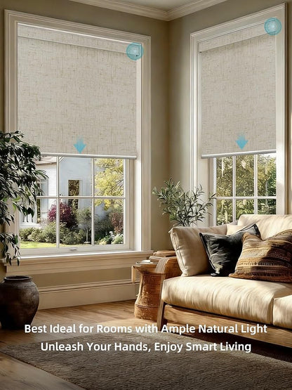 SmartWings Motorized Smart Blinds with Remote, Custom Automatic 100% Blackout Roller Shade Compatible with Alexa/Homekit/Google, Electric Smart Blinds for Indoor Windows, Linen Stone