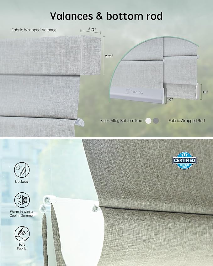 Yoolax Motorized Roman Shades with Remote, Smart Roman Shades for Indoor Windows, Blackout Automatic Blinds Work with Alexa, Google, Apple Homekit for Living Room Bedroom, Customized (Foggy White)