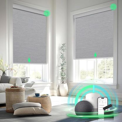 Motorized Blinds with Remote Control, Blackout Roller Shades, Custom Smart Blinds with Valance, Cordless Electric Window Blinds & Automatic Shades(Grey,33" Wx72 H)