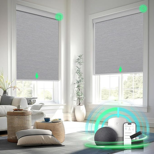 Motorized Blinds with Remote Control, Blackout Roller Shades, Custom Smart Blinds with Valance, Cordless Electric Window Blinds & Automatic Shades(Grey,33" Wx72 H)