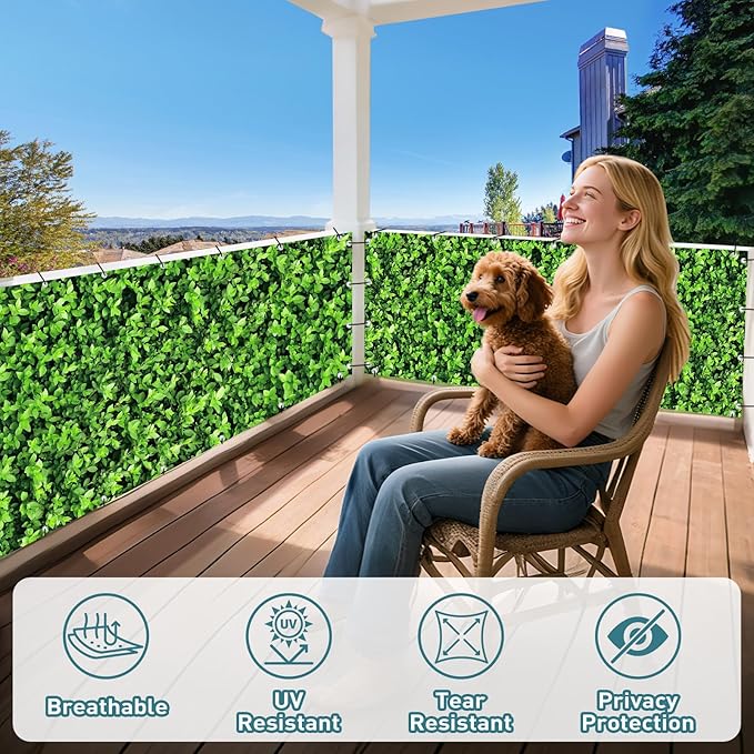 Shade&Beyond 3' X 4' Privacy Fence Screen Customized 450 GSM PVC Printed Privacy Fence with Zip Ties for Courtyards, Pools, Balconies-Green Leaves