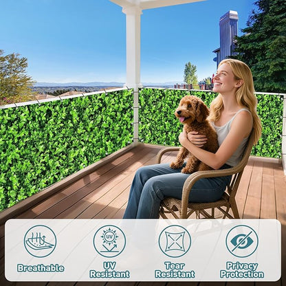 Shade&Beyond 3' X 12' Privacy Fence Screen Customized 450 GSM PVC Printed Privacy Fence with Zip Ties for Courtyards, Pools, Balconies-Green Leaves