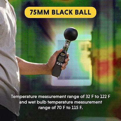 General Tools Deluxe Heat Index Monitor #WBGT8778 With 75 x 75 mm Brass Black Ball, 32° to 122° F, 0 to 100% RH