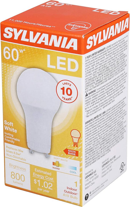Sylvania A19 LED Light Bulb, 8.5W, 60W Equivalent, 10 Year, Non-Dimmable, 800 Lumens, 2700K, Soft White - 1 Pack (78106)