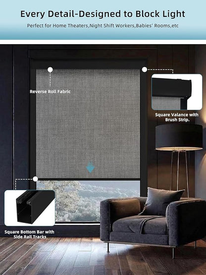 SmartWings Motorized Smart Blinds with Remote, Custom Automatic 100% Blackout Roller Shade Compatible with Alexa/Homekit/Google, Electric Smart Blinds for Indoor Windows, Vigor Pale Grey