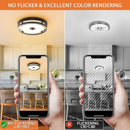 Outdoor Motion Sensor Flush Mount LED Light, 12" Dusk to Dawn Porch Modern Black Exterior Light, Ceiling Light Fixture for Farmhouse Garage Entry