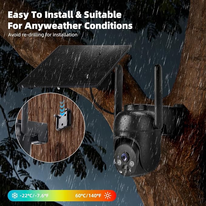 4G LTE Cellular Security Camera 2 Pack, Built-in SIM Card, Solar Powered