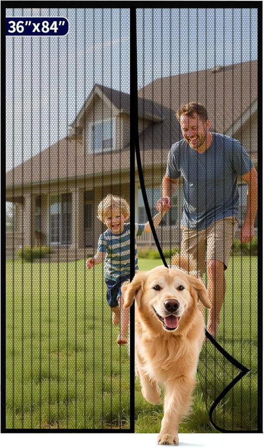 Kitsure Magnetic Screen Door - 36.0 x 84.0 in Retractable Screen Door Mesh for Front Door or Sliding Door, Pet & Kid Friendly, Hands-Free Closure Keeps Bugs Out & Lets Breeze in, Stripe Black