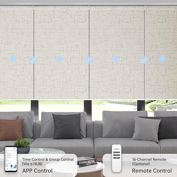 Motorized Coupled Shades, Blackout Smart Blinds for Large Windows Automatic Blinds Compatible with Alexa, Motorized Roller Shades Customized for Bedroom Home Office(Blackout-Linen Beige)
