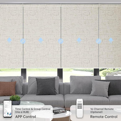 Motorized Coupled Shades, Blackout Smart Blinds for Large Windows Automatic Blinds Compatible with Alexa, Motorized Roller Shades Customized for Bedroom Home Office(Blackout-Linen Beige)