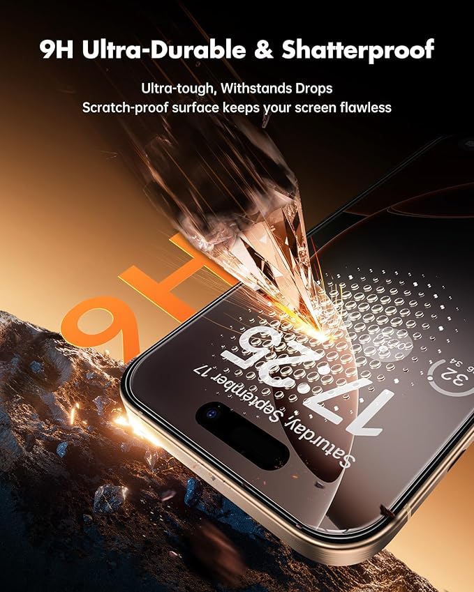 UNBREAKcable Privacy Screen Protector for iPhone 16 Pro, Anti-Spy Shatterproof Tempered Glass [True 28°Anti Spy] [9H Hardness] [Easy Installation Frame] Black Protector for iPhone 6.3" - 2 Pack