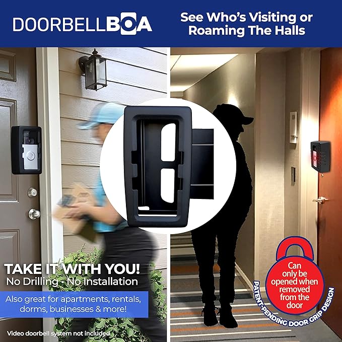Anti-Theft Video Doorbell Door Mount, No Tools or Installation, Mounts Securely in Seconds, Compatible with Ring & Other Video Doorbells (Black)
