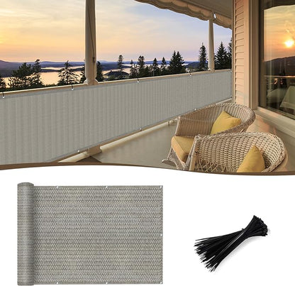 SUNNY GUARD 2.5/2.6/3/3.3/4/5/6/8 Balcony Privacy Screen Fence, Apartments Railing, Heavy Duty Wind Block Screen for Outdoor,Porch,Patio,Deck Privacy,3'x10' Brown-Grey（We Make Custom Sizes）