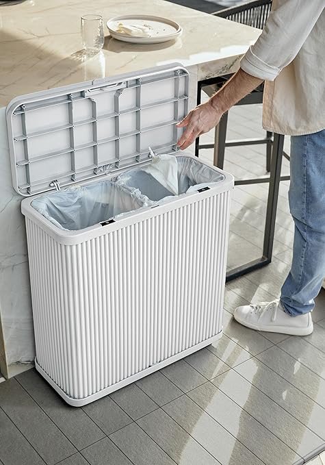 Veradek Tambour Series Outdoor Trash Can with Lid – All-Weather Waste Bin for Patio, Pool, BBQs & Parties | Durable Dual Bag System up to 30 Gallons | Modern Design for Backyard or Deck