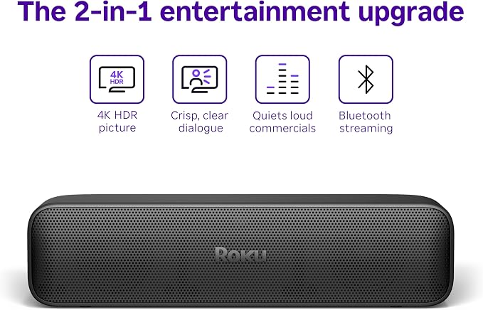 Roku Streambar SE, 4K Soundbar with Built-in Streaming Device | TV Soundbar with Built-in 4K/HD/HDR Streaming & Front Facing Speakers - Included Remote Control
