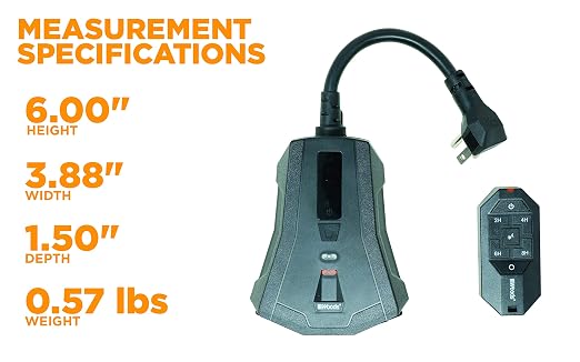 Southwire Woods Outdoor Lighting Timer with Remote Control Countdown - 3 Grounded Outlets - Convenient Lighting Controller - Weatherproof Remote Outlet - Black