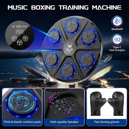 Music Boxing Machine for Adults, Wall Target Punching Workout with Boxing Gloves, Bluetooth Smart Boxing Training Machine Suitable for Home,Office,Gym, 12 Modes & 12 Speeds