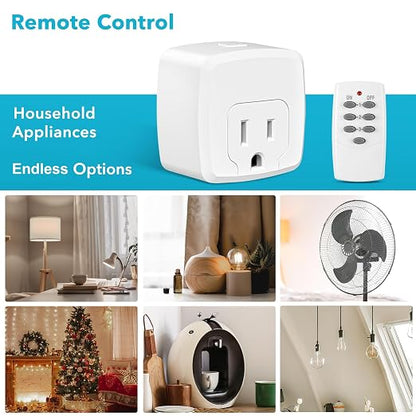 HBN Remote Control Outlet with 100FT RF Signal, Wireless On Off Switch Plug for Household Appliances, Battery Included, 15A/1875W(3 Outlets + 1 Remote)