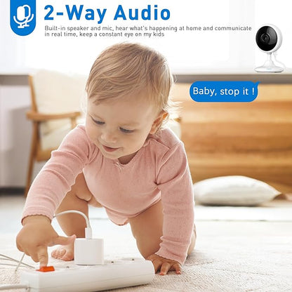 Small Security Camera, Upgraded Indoor Camera for Pets, Dogs, Babies, Smart WiFi Home Monitor, App Control, Compatible with Alexa, white, K01-1