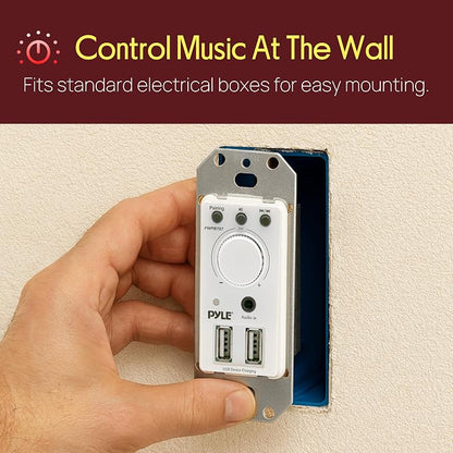 Pyle Bluetooth Receiver Wall Mount - In-Wall Audio Control Receiver w/ Dual USB Charging Port, 3.5mm AUX Input for Sound Systems - For Home Theater Entertainment - Includes DC Power Adaptor - PWPBT67