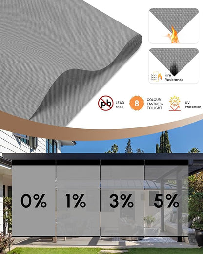 Kincmo Motorized Outdoor Shades for Patio Porch, Custom Outdoor Motorized Blinds with Remote, Waterproof & Windproof Patio Shades Work with Apple Home,Alexa,Google (0% Openness Grey)