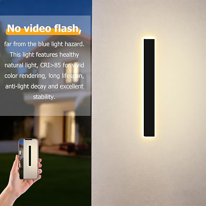 Upgraded 24inch 2pcs Modern Wall Light, 4.33 Inch Wide Dimmable Linear Wall Sconce, Waterproof IP65, Black LED Long Outdoor Lights for Garage, Front Door, Exterior Wall Lights