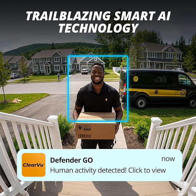 Defender GO 2K AI Powered WiFi Indoor/Outdoor Home, Business, Pet, Baby Security Camera, AI Detection, Dual Band, Spotlight/Siren, Color Night Vision, 2-Way Talk, Works with ClearVu App, 2 Pack