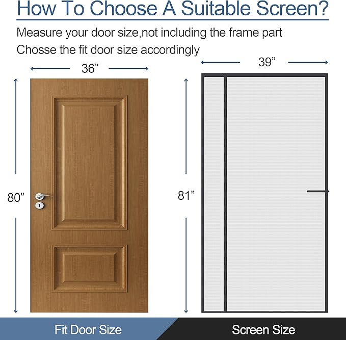 Upgraded Magnetic Screen Door Thicker 255g/㎡ Reinforced Mesh,Reversible Left Right Side Opening,Fit Door Size 36 x 80 Inch,Retractable Door Screen Magnetic Closure,Door Curtain for Single Front Door