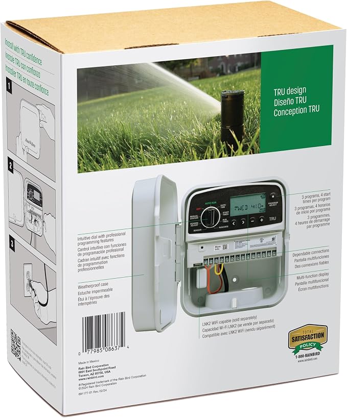 Rain Bird TRU8O Program-Based Indoor/Outdoor Irrigation Controller/Timer, WiFi Ready, 8-Zone/Station