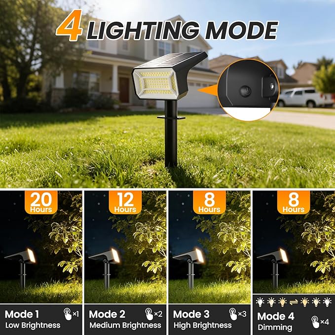 Fabrito 4 Pack Solar Spot Lights Outdoor Waterproof IP67, [108 LEDs, 4 Modes] Dusk to Dawn Spotlights for All Night, 2-in-1 Solar Landscape Lights for Garden, Yard, Tree, Pool, Warm White