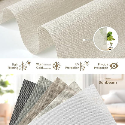 HeyBlinds Motorized Blinds with Remote, Smart Roller Shades with App & Voice Control, Work with Alexa Google HomeKit, Light Filtering Custom Shades for Living Room Office (Sunbeam-Light Camel LF)