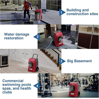 AlorAir 270 Pints Commercial Dehumidifiers for Large Room or Basements, Industrial Large Dehumidifier with Pump and Drain Hose, Dehumidifiers with Smart Wi-Fi, 5 Years Warranty, Red